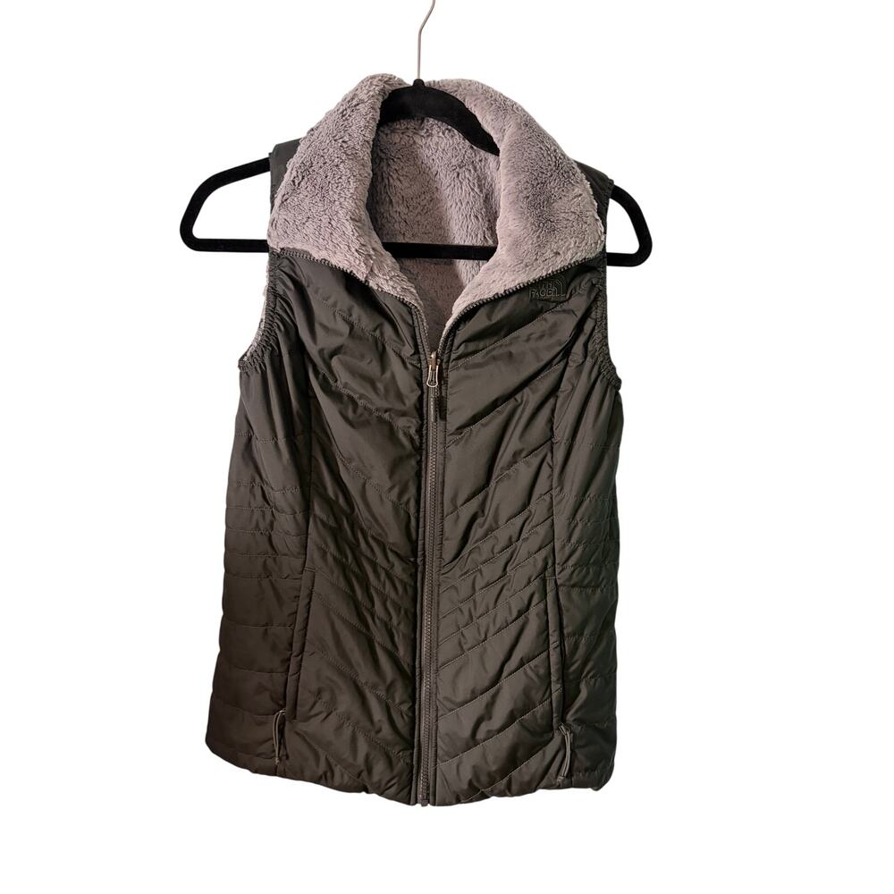 The North Face Mossbud Swirl Reversible Vest Women's Small Gray Fleece Quilted S